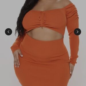 Fashion Nova Orange Off-Shoulder Midi Skirt Set